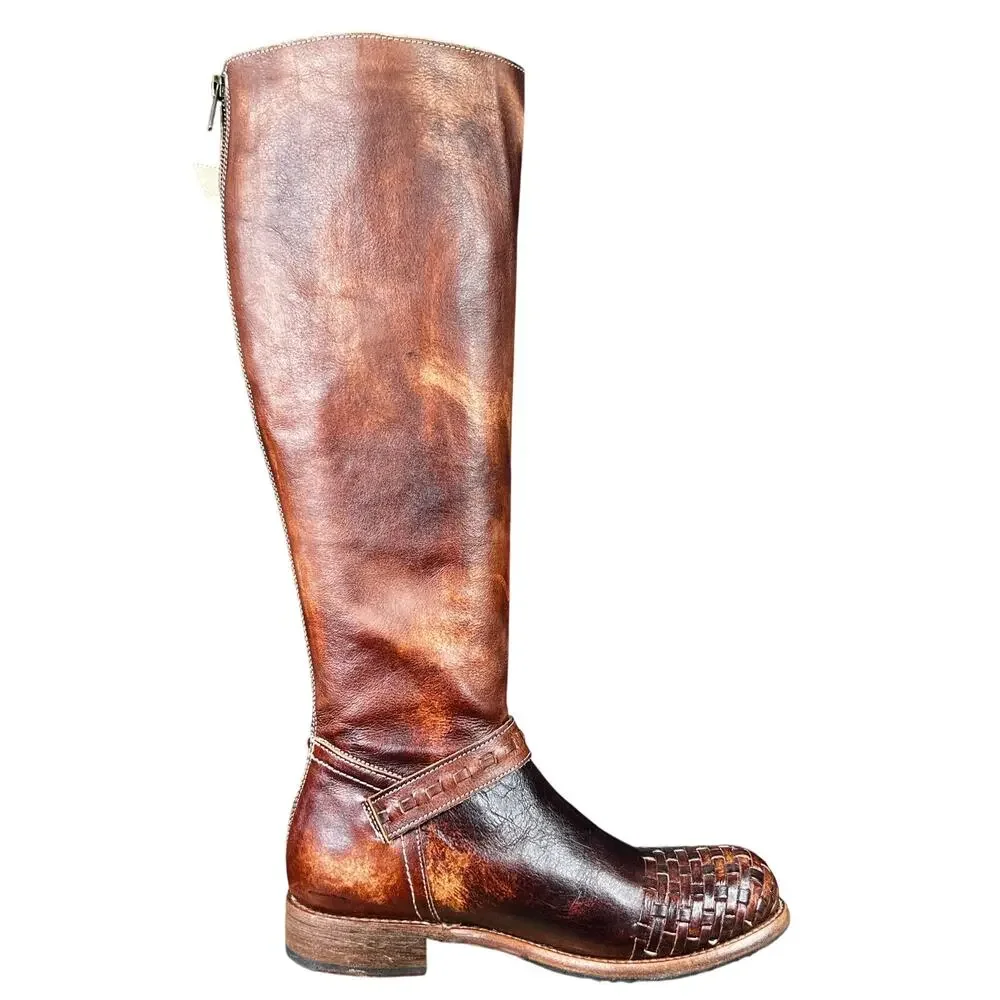 NWOT Bed Stu Women’s Blackburn Brown Leather Woven Toe Riding Boot Size US 7.5